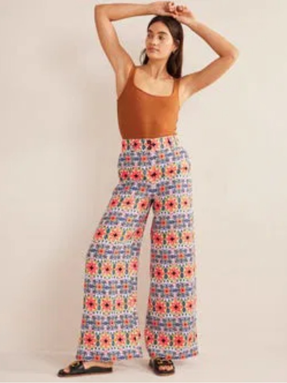Boden Wide Leg Printed Linen Trouser